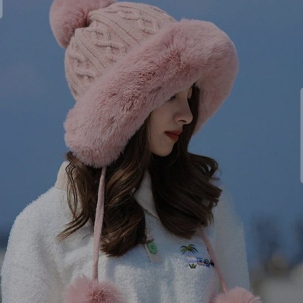 Cozy Pink Knit Pom-Pom Hat